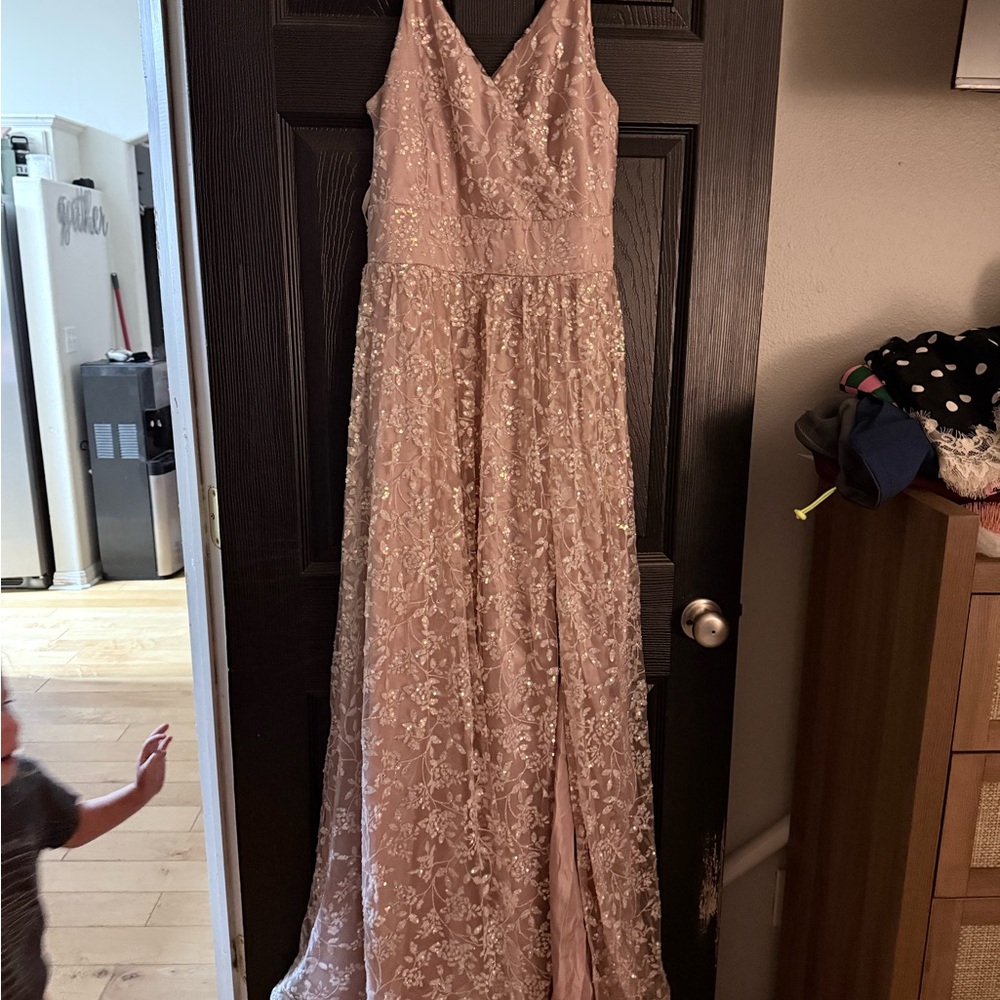 Soieblu Blush Pink Lace A-Line Wedding Dress